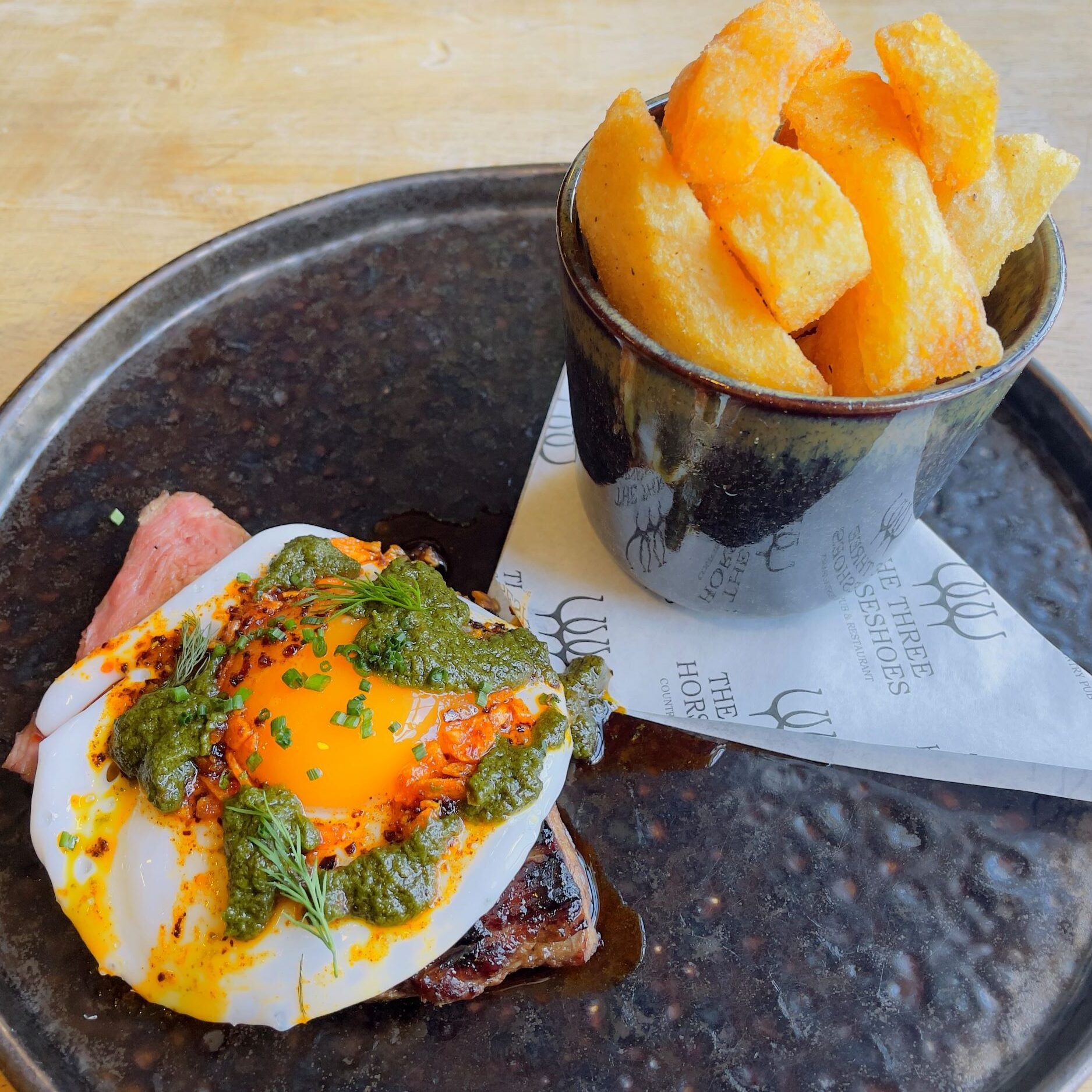 Treacle_cured_flank_duck egg_chilli crack_chimichurri_ triples